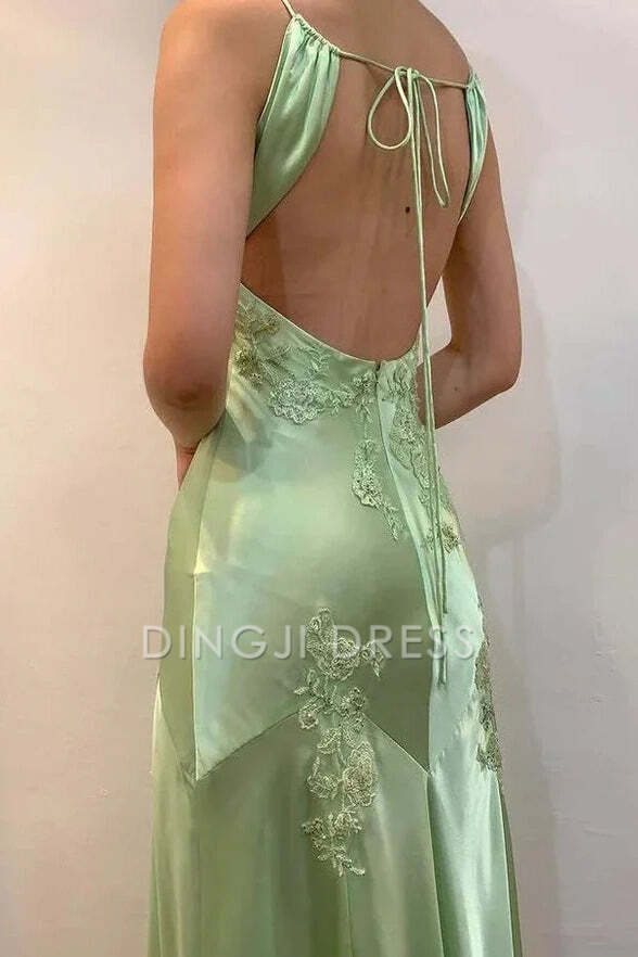 DingJiDress Formal Dress Elegant A-Line V-Neck Appliques Backless Party Fashion Prom Dress