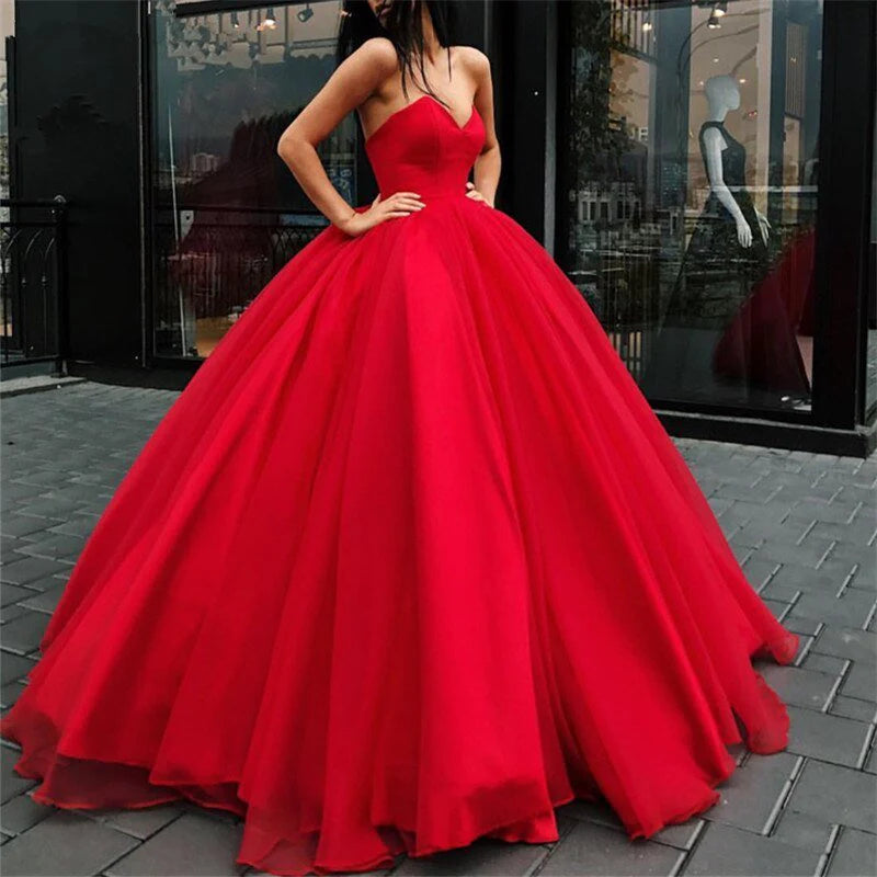 DingJiDress Prom Dresses Ball Gown Sweetheart Organza Sweep Train