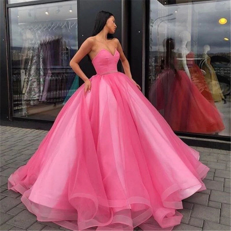 DingJiDress Prom Dresses Ball Gown Sweetheart Organza Sweep Train