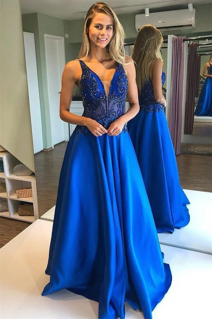 DingJiDress Prom Dresses Beading Real Made V Neck Satin Long Evening Dresses