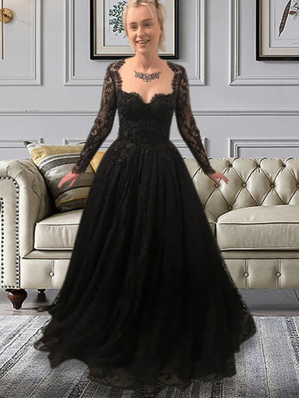 DingJiDress Black Gothic Long Sleeves Wedding Dress With Beads Lace