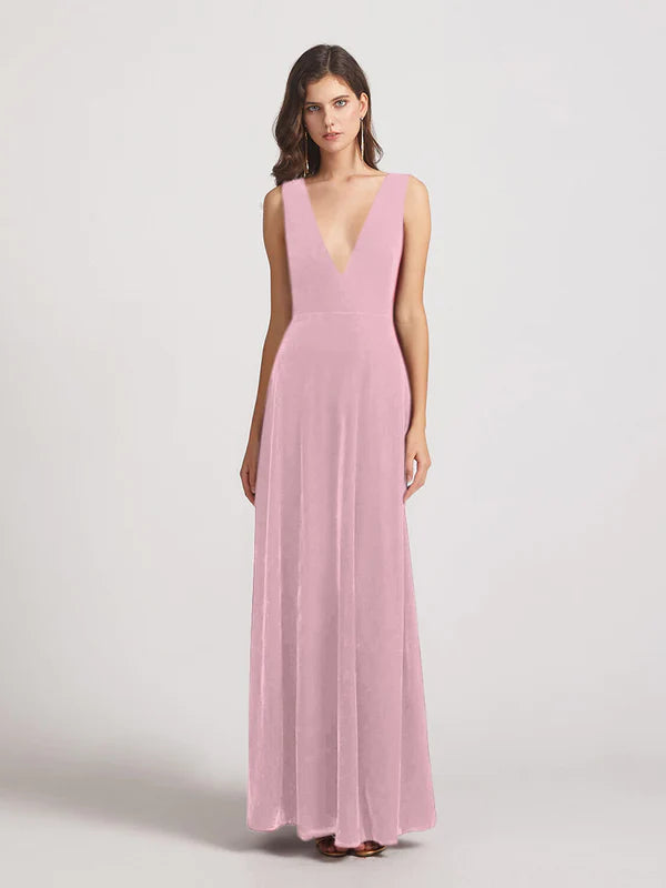 DingJiDress Bold V Neck A Line Velvet Bridesmaid Dresses