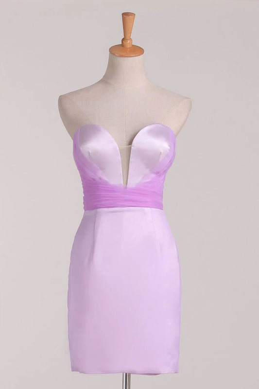 DingJiDress Sheath Bridesmaid Dresses Satin Short/Mini Sweetheart