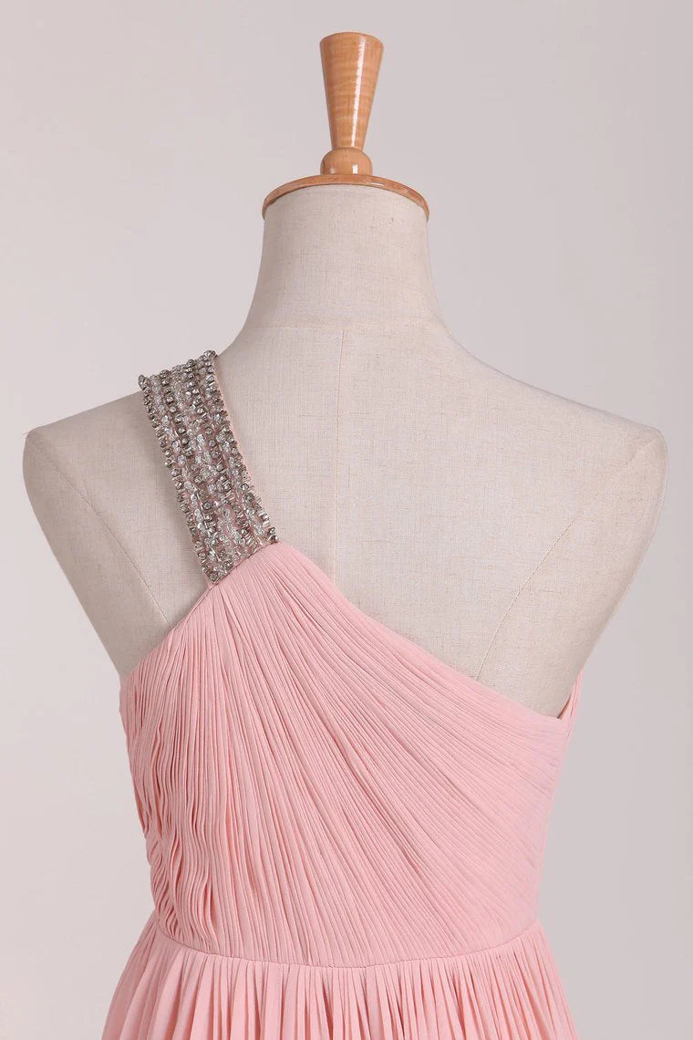 DingJiDress One Shoulder A Line Bridesmaid Dresses With Beads And Ruffles Chiffon