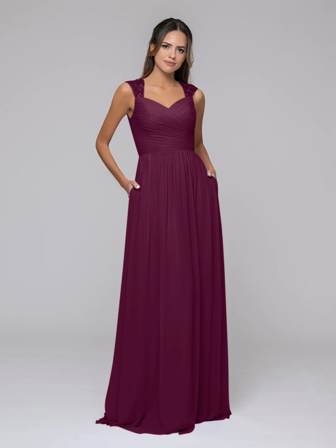 Chiffon Sweetheart Strap Long Bridesmaid Dresses With Pleated Bodice