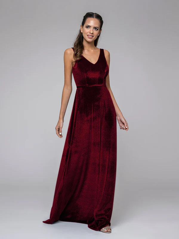 DingJiDress Sleeveless V-neck Velvet Maxi Dress Bridesmaid Dresses