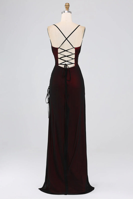 DingJiDress Black Red Sheath Wedding Guest Dresses Spaghetti Straps Floor Length Bridesmaid Dress With Elasticity