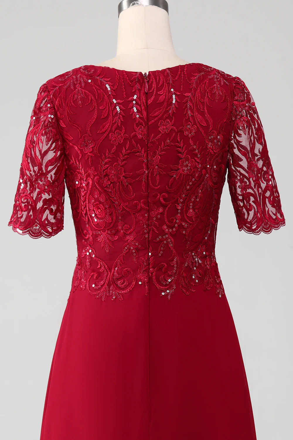 DingJiDress Elegant Fall Wedding Guest Dress November Sparkly Burgundy A Line Round Neck Sequin Mother of Bride Dress with Appliques