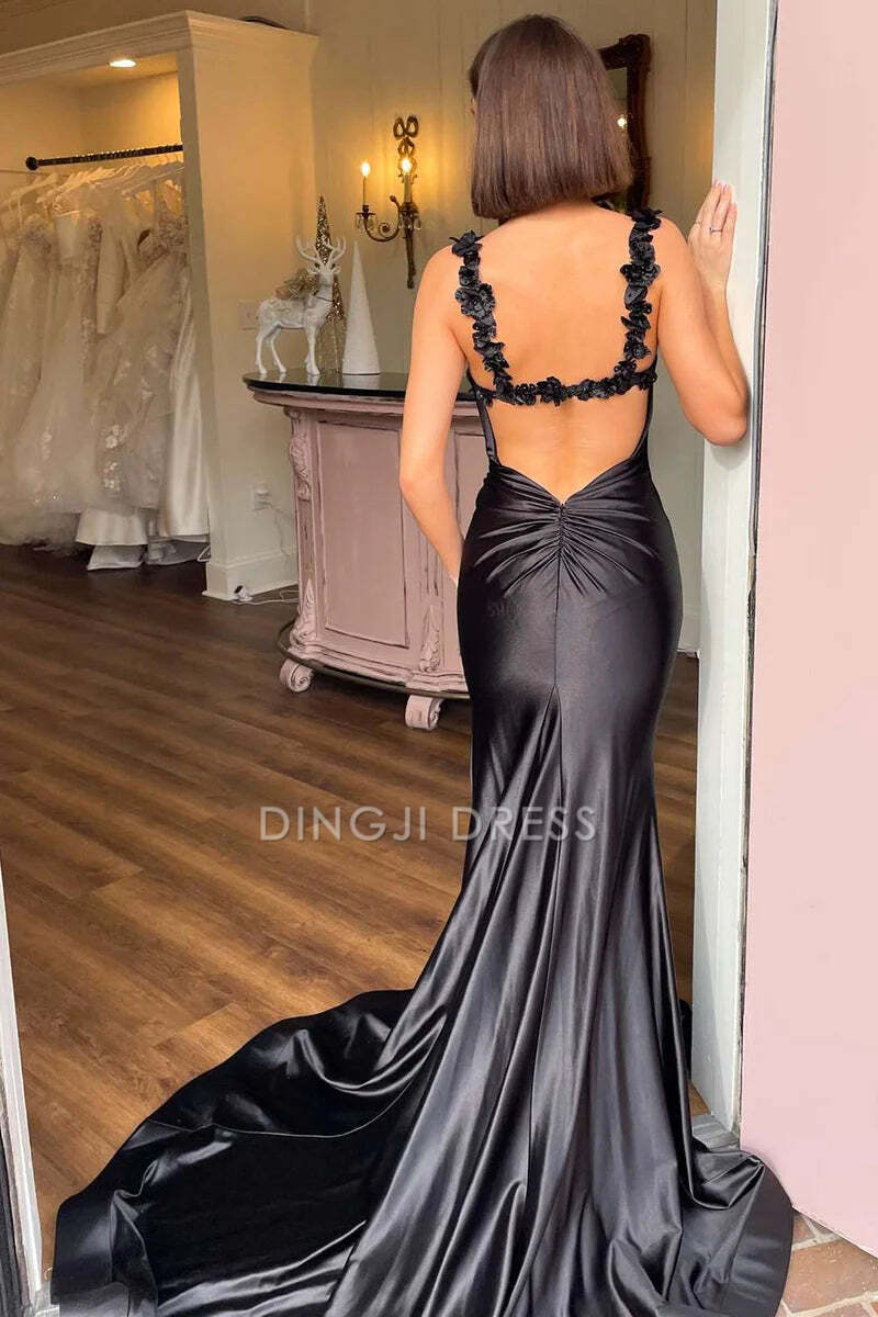 DingJiDress Formal Dress Exquisite Mermaid V-Neck Spaghetti Straps Side Fork Backless Charming Prom Dress