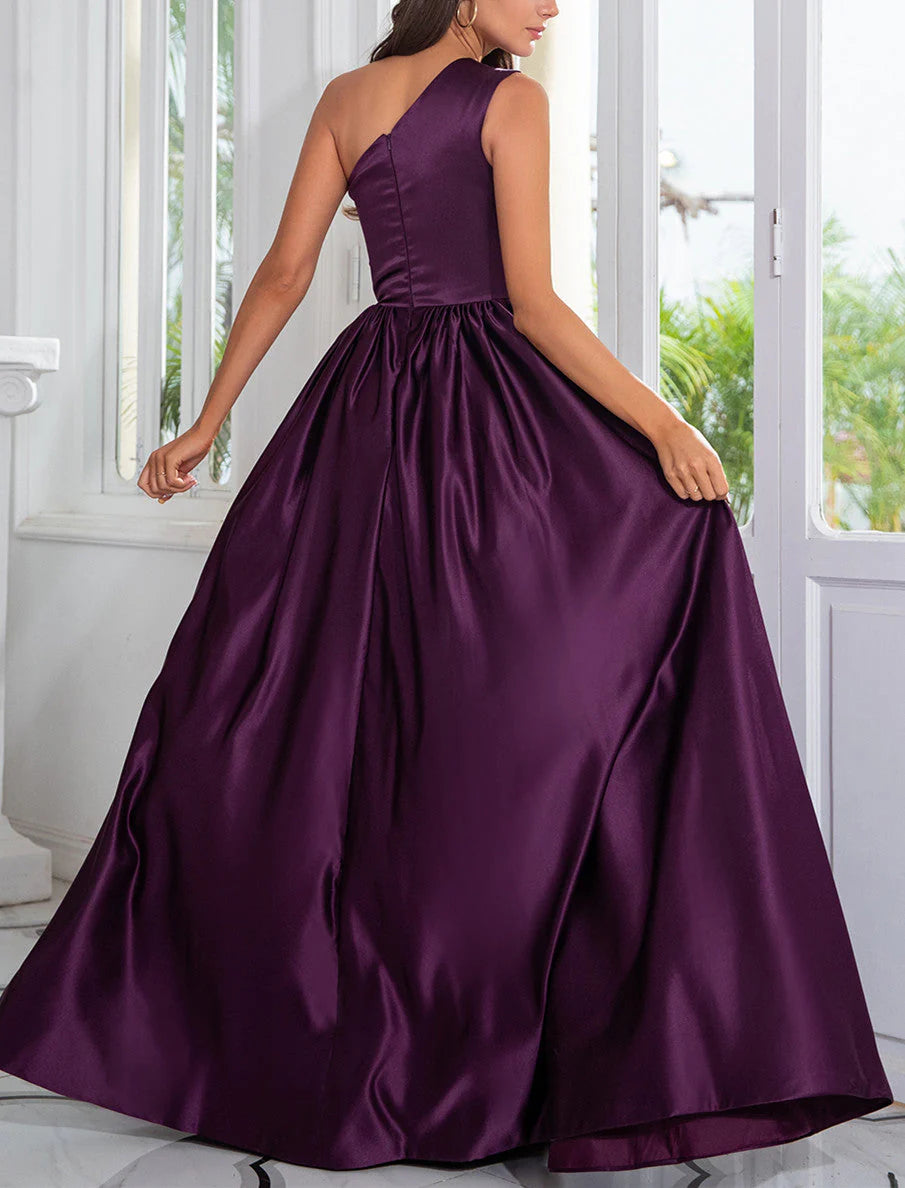 Prom Dresses A-Line Satin One Shoulder With Side Split