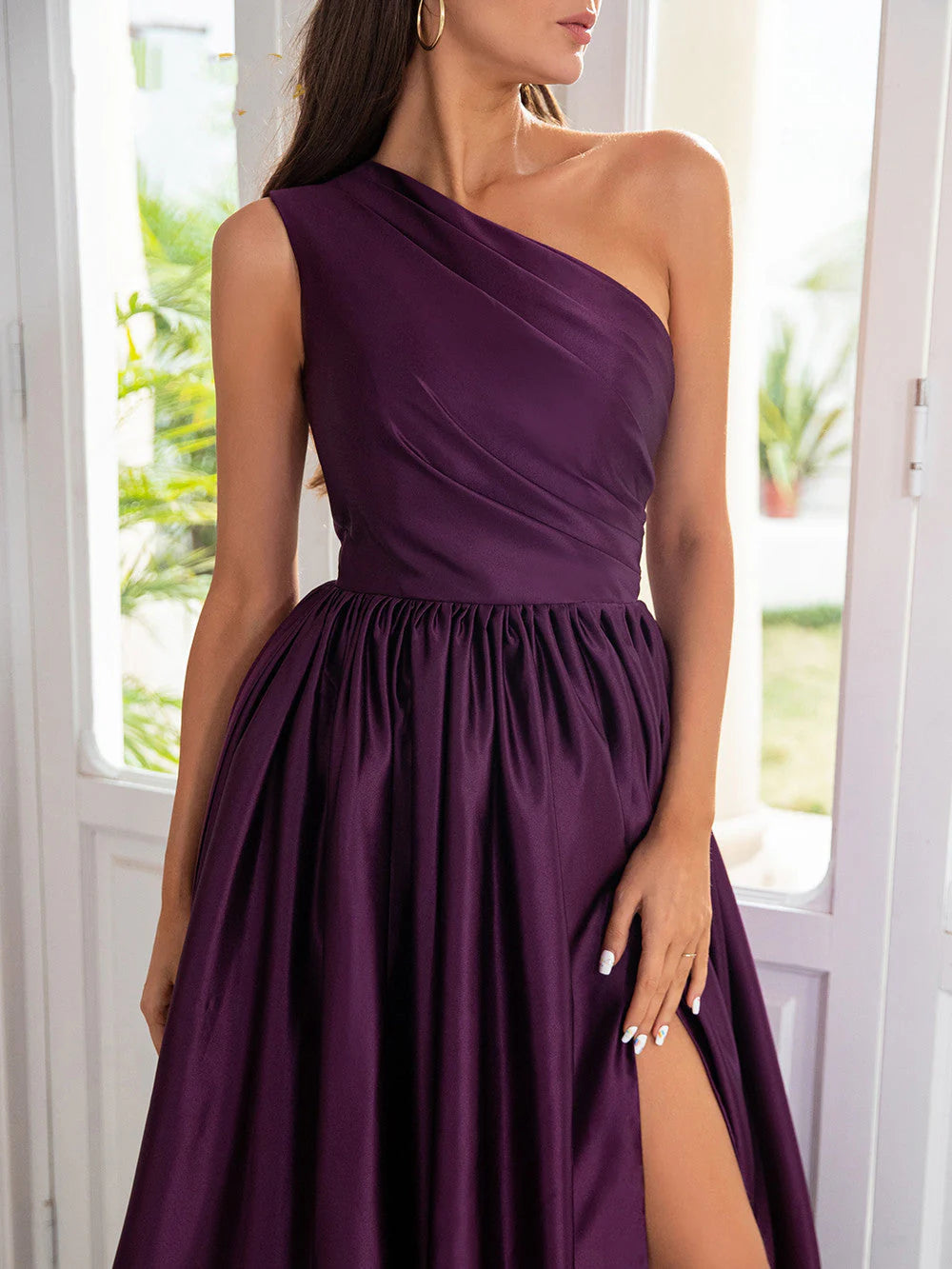 Prom Dresses A-Line Satin One Shoulder With Side Split