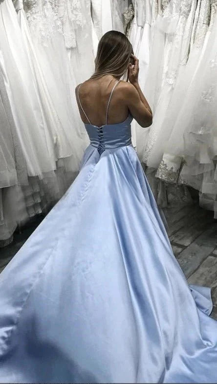 DingJiDress A-Line Prom Dress Satin Evening Dresses V-Neck Prom Dress