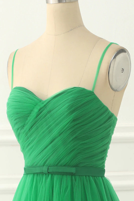 DingJiDress Prom Dress Cute Green Straps Tulle With Sash
