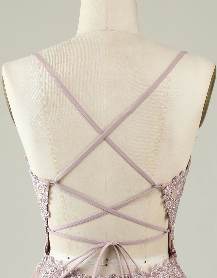 DingJiDress Cute Spaghetti Straps Corset Back Blush Tulle Dress With Appliques