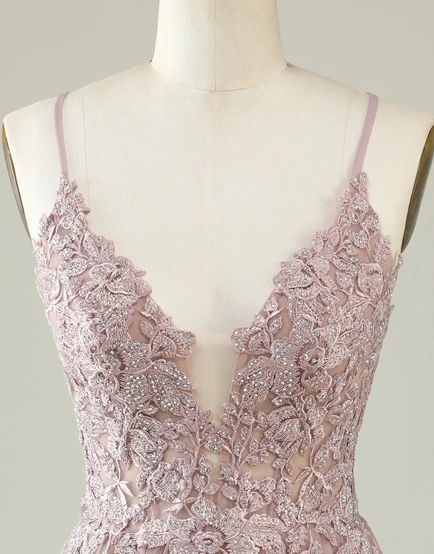 DingJiDress Cute Spaghetti Straps Corset Back Blush Tulle Dress With Appliques