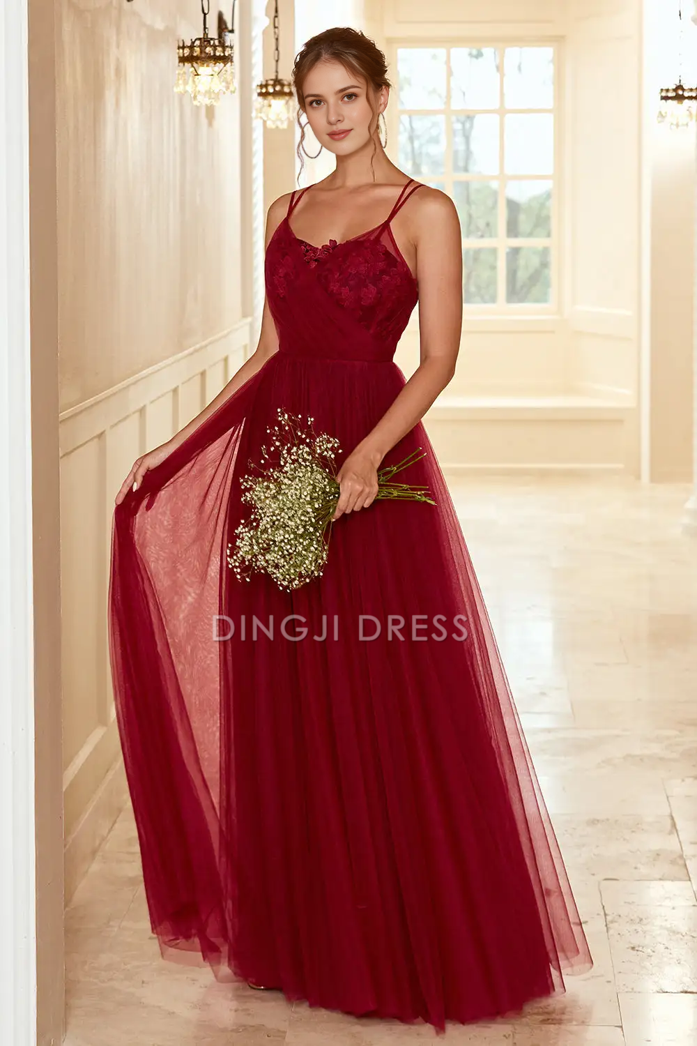 DingJiDress A Line Double Spaghetti Strap Backless Elegant Party Dress Hot Sale Prom Dress
