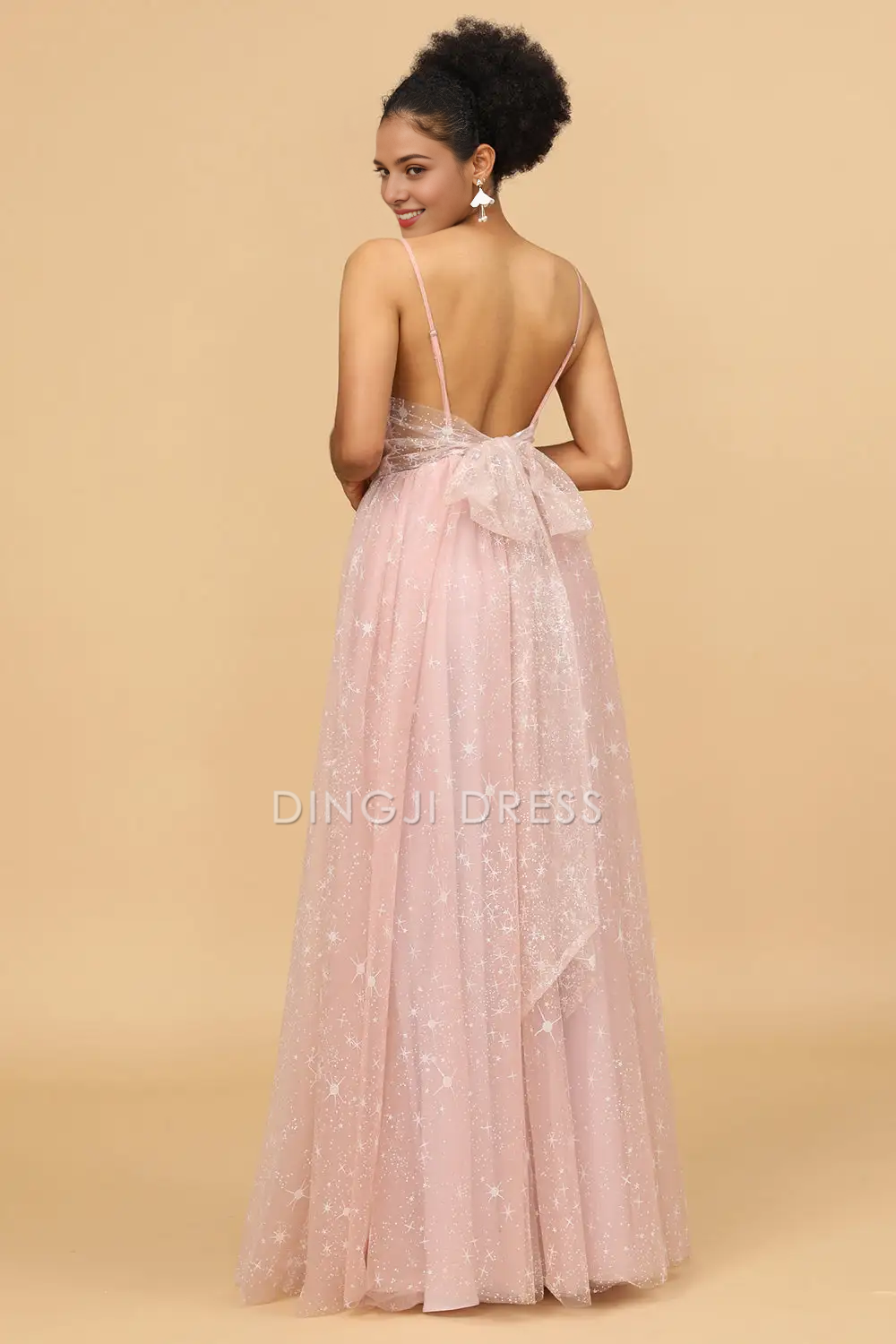 DingJiDress A Line Spaghetti Strap Low-Cut V Neck Backless Exquisite Party Dress Hot Sale Prom Dress