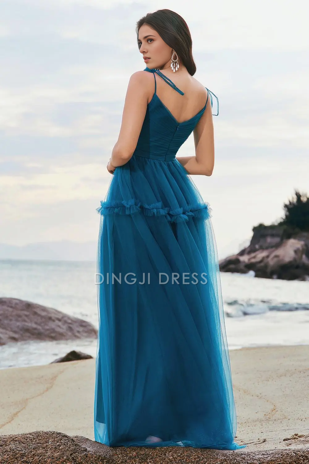 DingJiDress A Line Spaghetti Strap V Neck Pleated Fantastic Party Dress Hot Sale Prom Dress