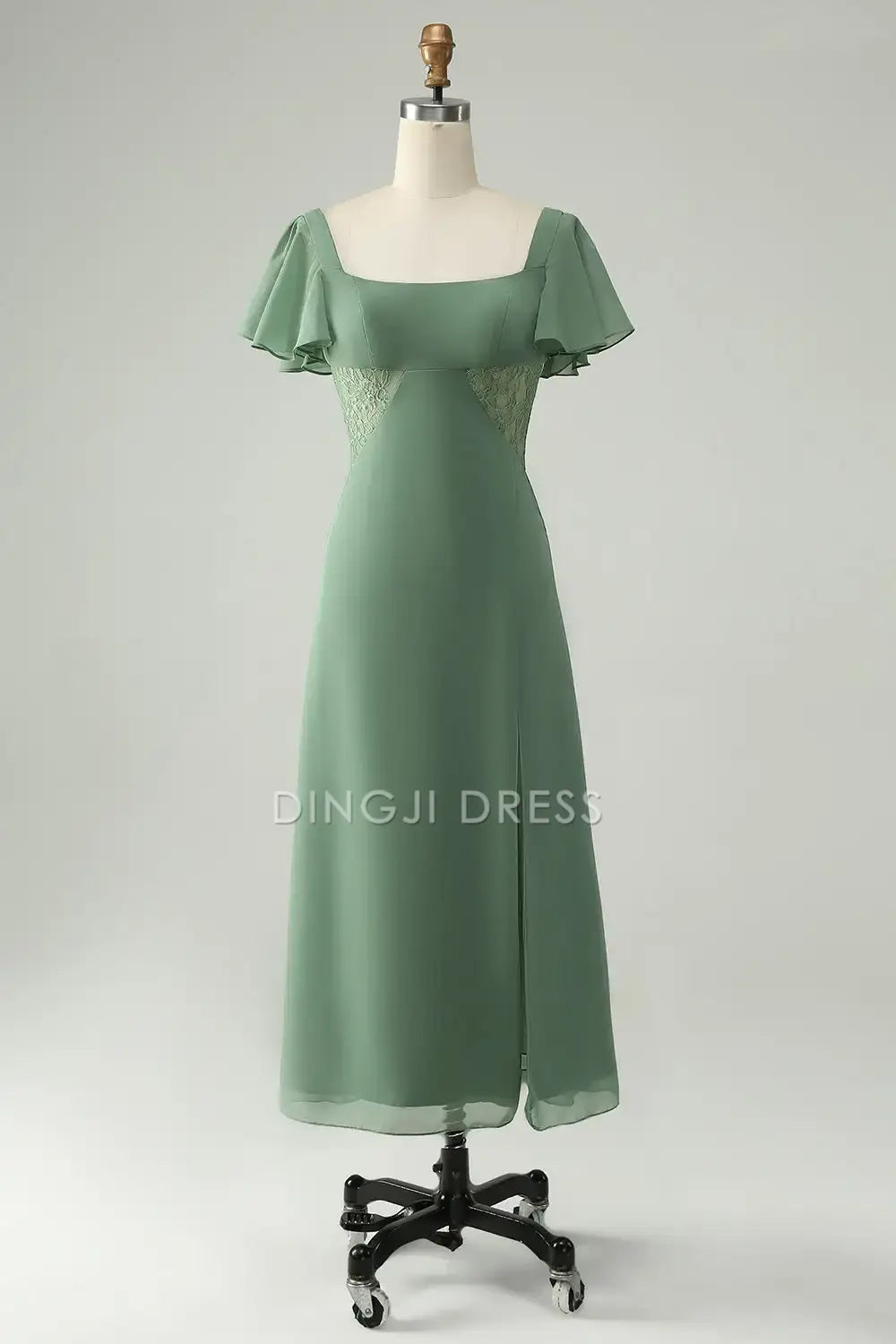 DingJiDress A Line Square Neck Flutter Sleeves Lace Put Together Backless Elegant Party Dress Hot Sale Prom Dress