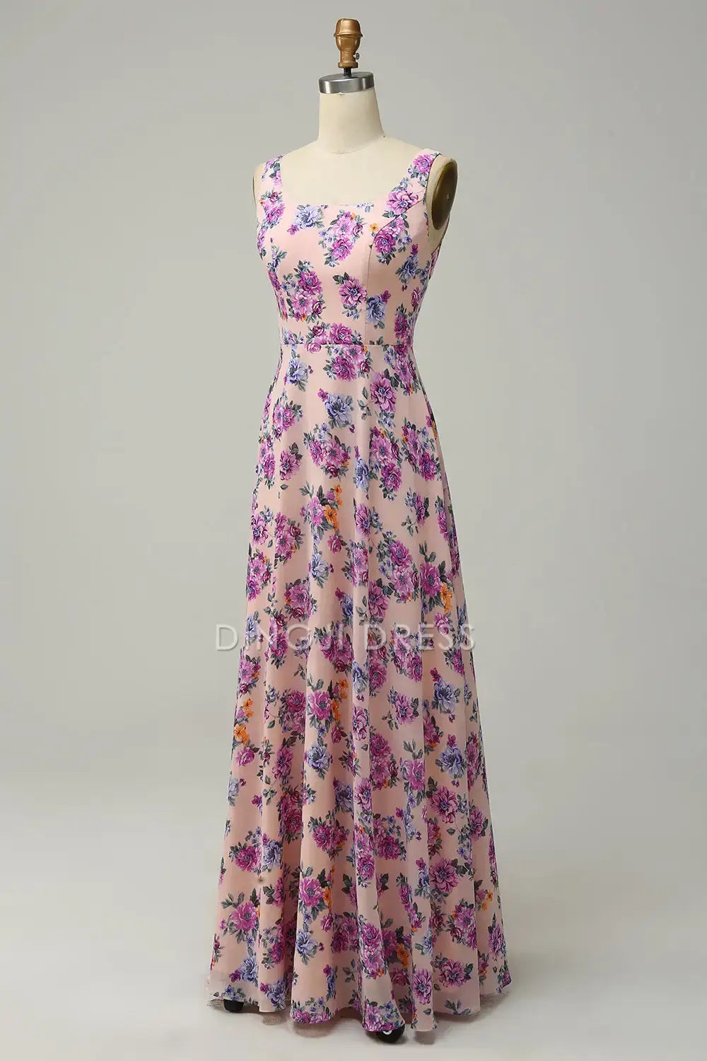 DingJiDress A Line Square Neck Sleeveless Retro Floral Printing With Open Back Party Dress Hot Sale Prom Dress