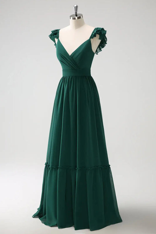 DingJiDress A Line V Neck Ruched Shoulder Strap Sleeveless Backless Elegant Party Dress Hot Sale Prom Dress