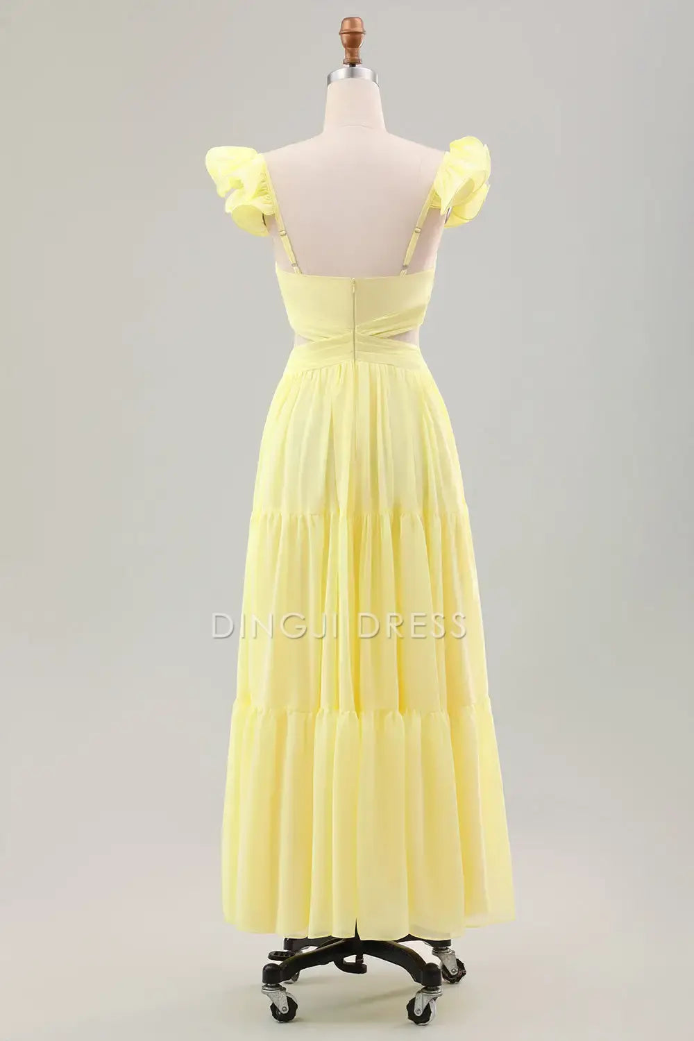 DingJiDress A Line V Neck Ruffled Shoulder Strap Pleated Cute Party Dress Hot Sale Prom Dress