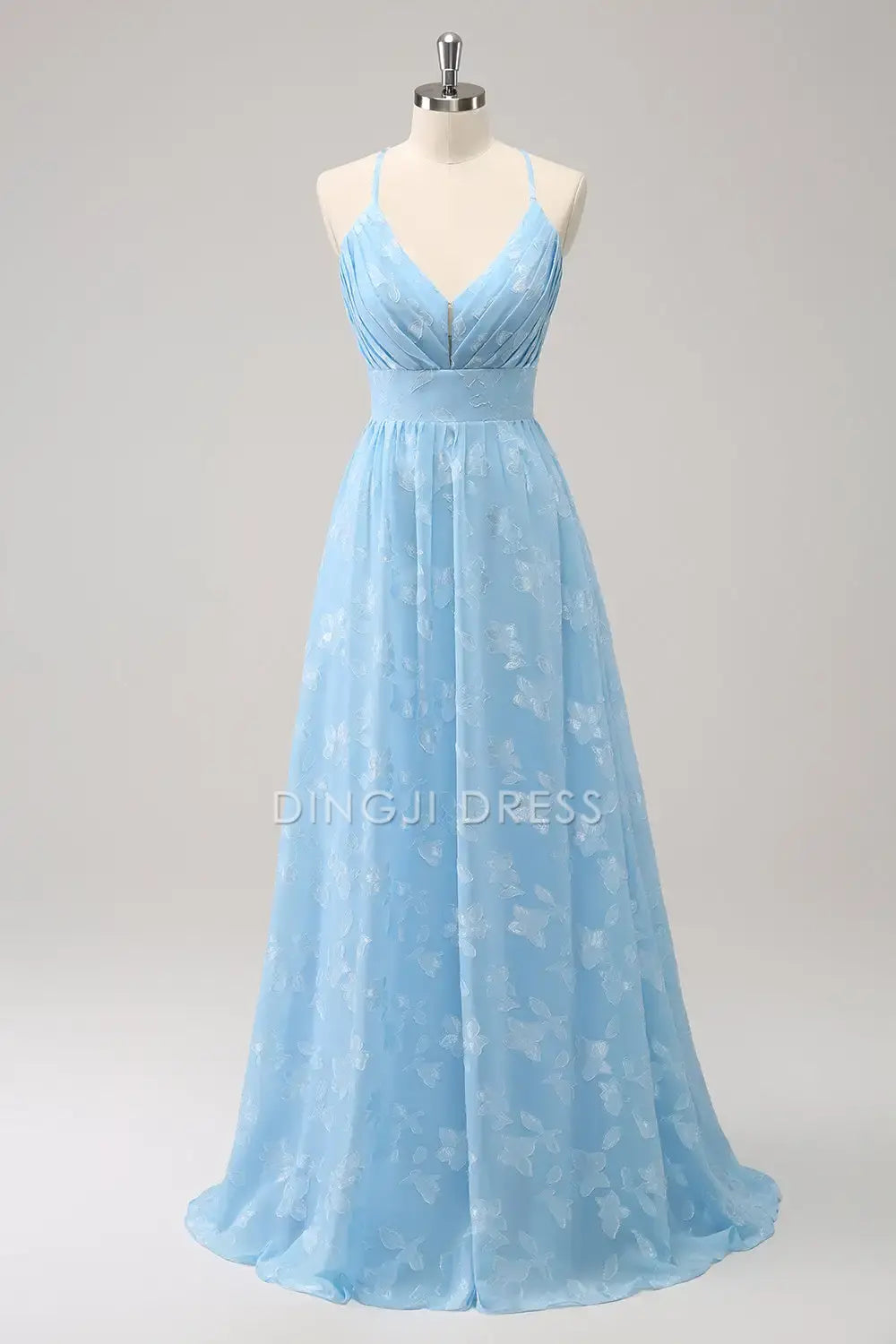 DingJiDress A Line V Neck Spaghetti Straps Pleated Backless Fantastic Butterfly Printing Exquisite Party Dress Hot Sale Prom Dress