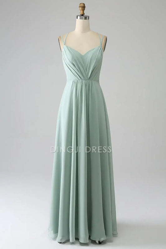 DingJiDress Formal Wear Dresses Exquisite A Line Double Spaghetti Strap Sweetheart Neckline Pleated Lace Applique Backless Party Dress Hot Sale Prom Dress