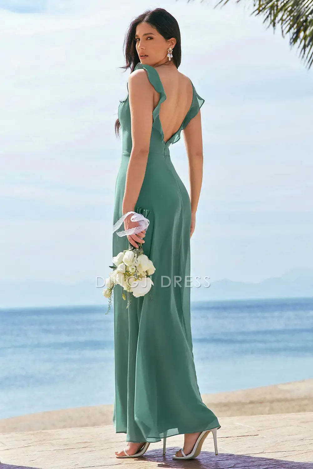 DingJiDress Hot Sale Prom Dress A-Line Flounce Shoulder Strap Backless With Slit Elegant Formal Dresses