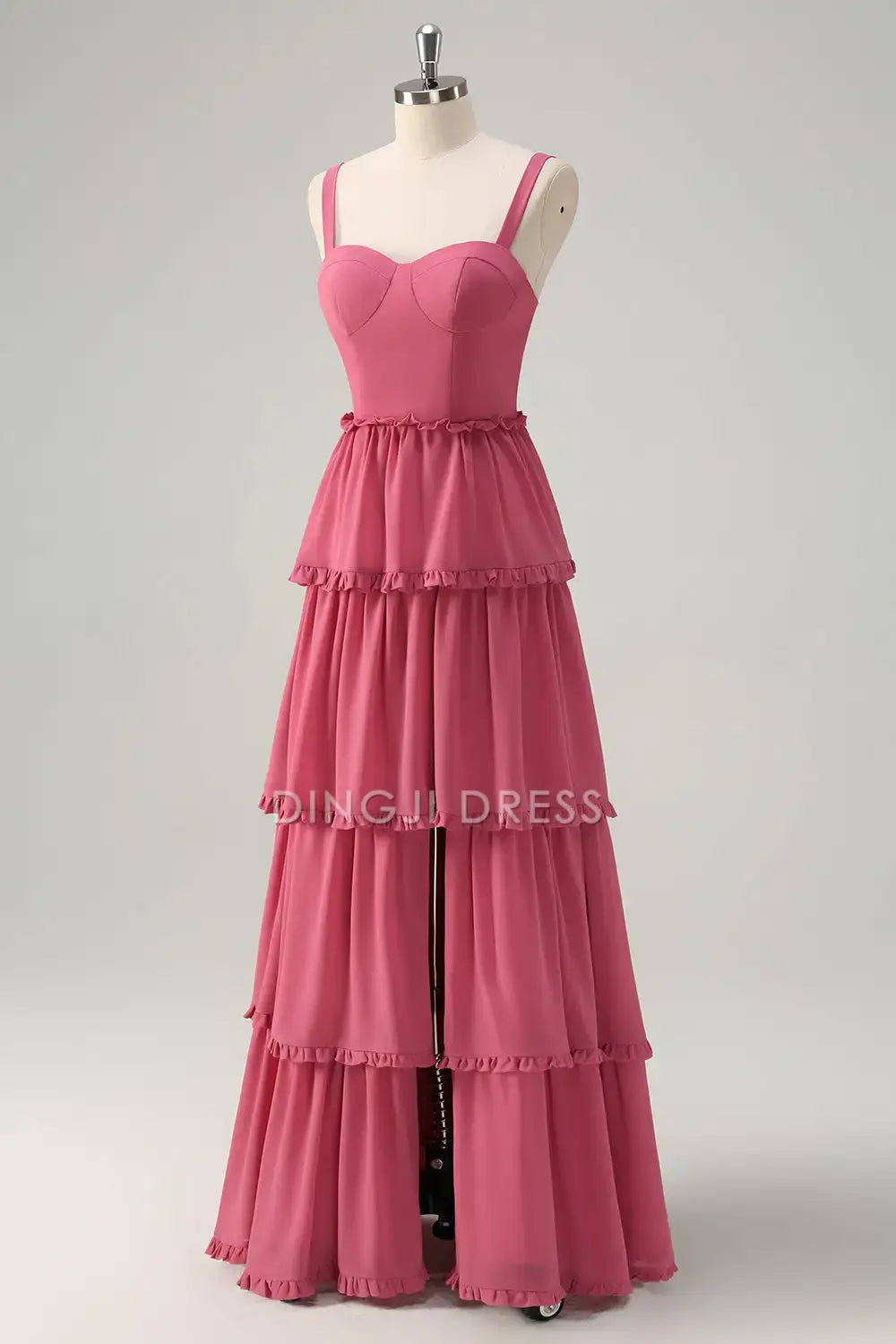 DingJiDress Hot Sale Prom Dress A-Line Spaghetti Strap Sweetheart Backless Tiered Ruched With Fork Exquisite Long Formal Dresses