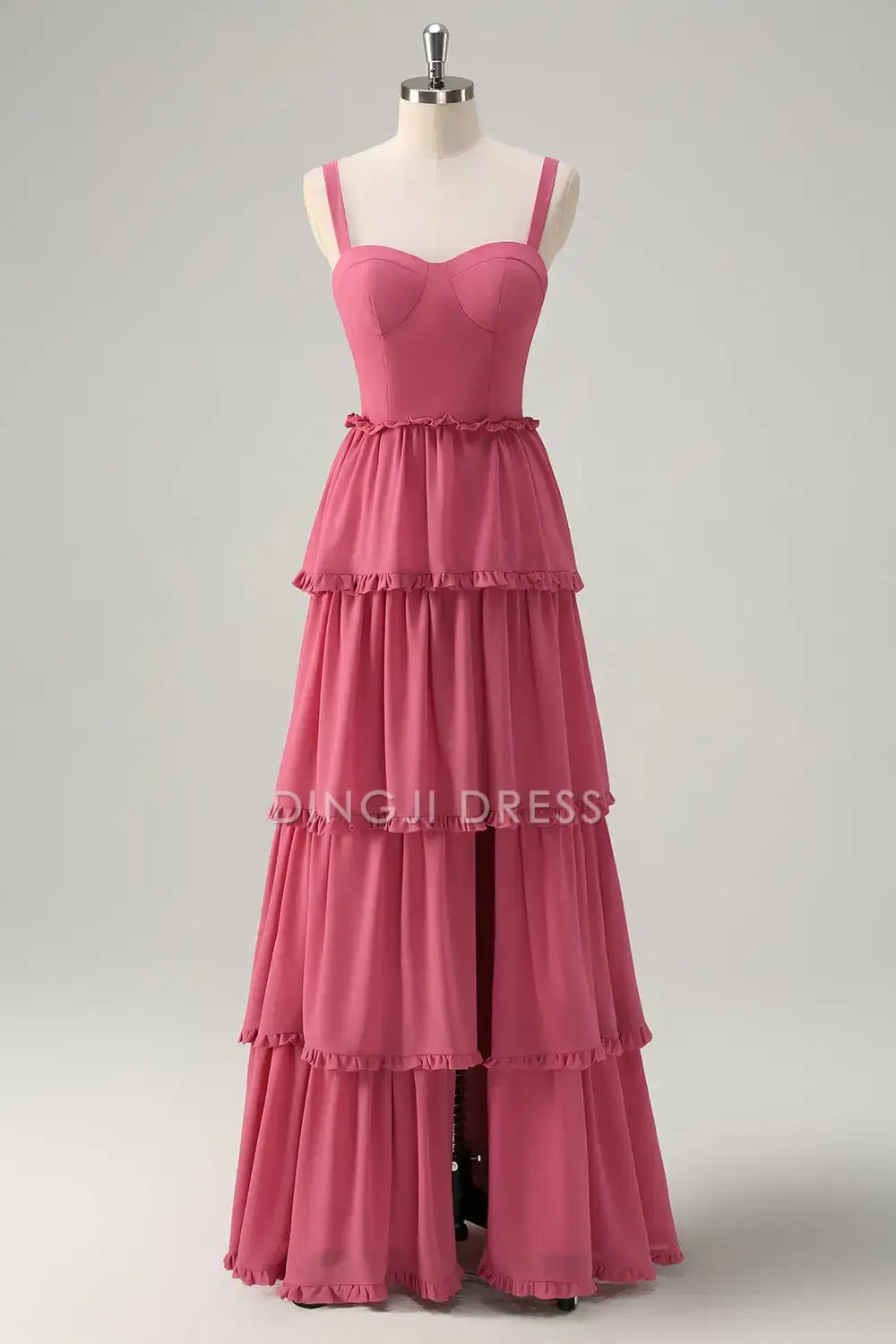 DingJiDress Hot Sale Prom Dress A-Line Spaghetti Strap Sweetheart Backless Tiered Ruched With Fork Exquisite Long Formal Dresses