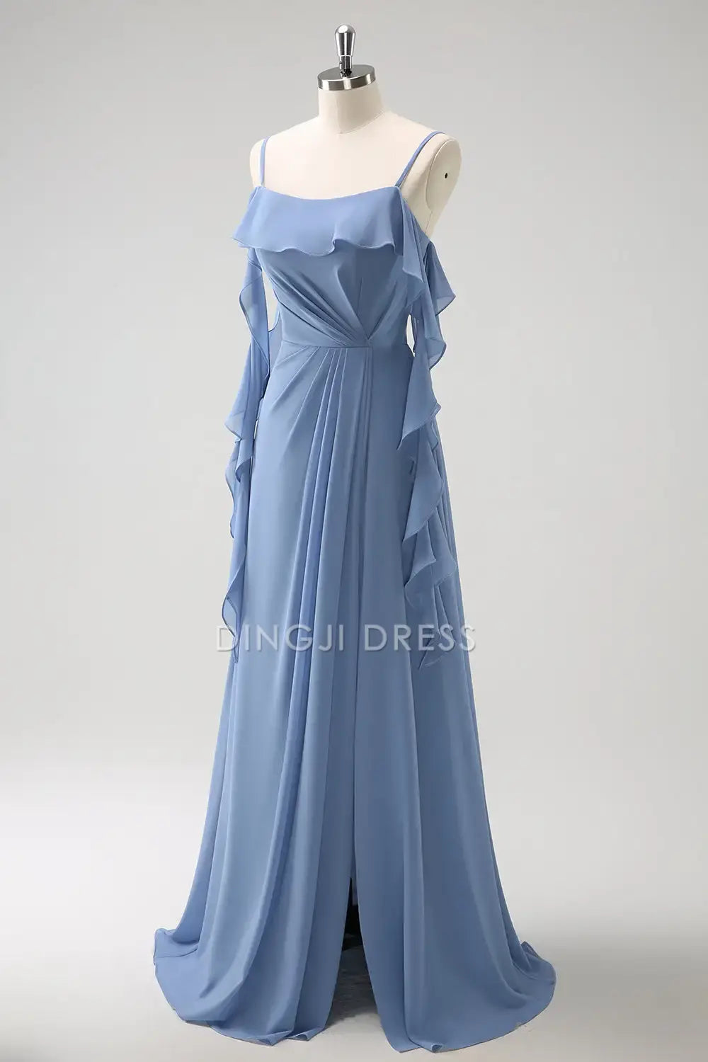 DingJiDress Hot Sale Prom Dress A-Line Spaghetti Straps Ruched With Slit Fantastic Flowy Long Formal Dresses