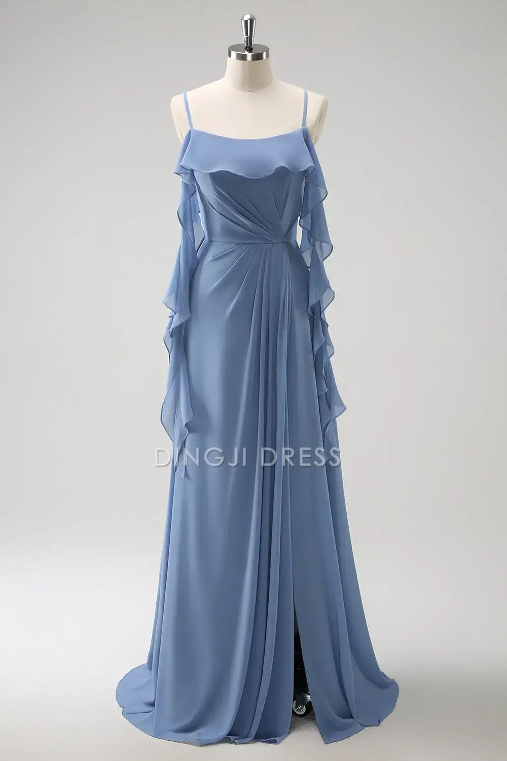 DingJiDress Hot Sale Prom Dress A-Line Spaghetti Straps Ruched With Slit Fantastic Flowy Long Formal Dresses