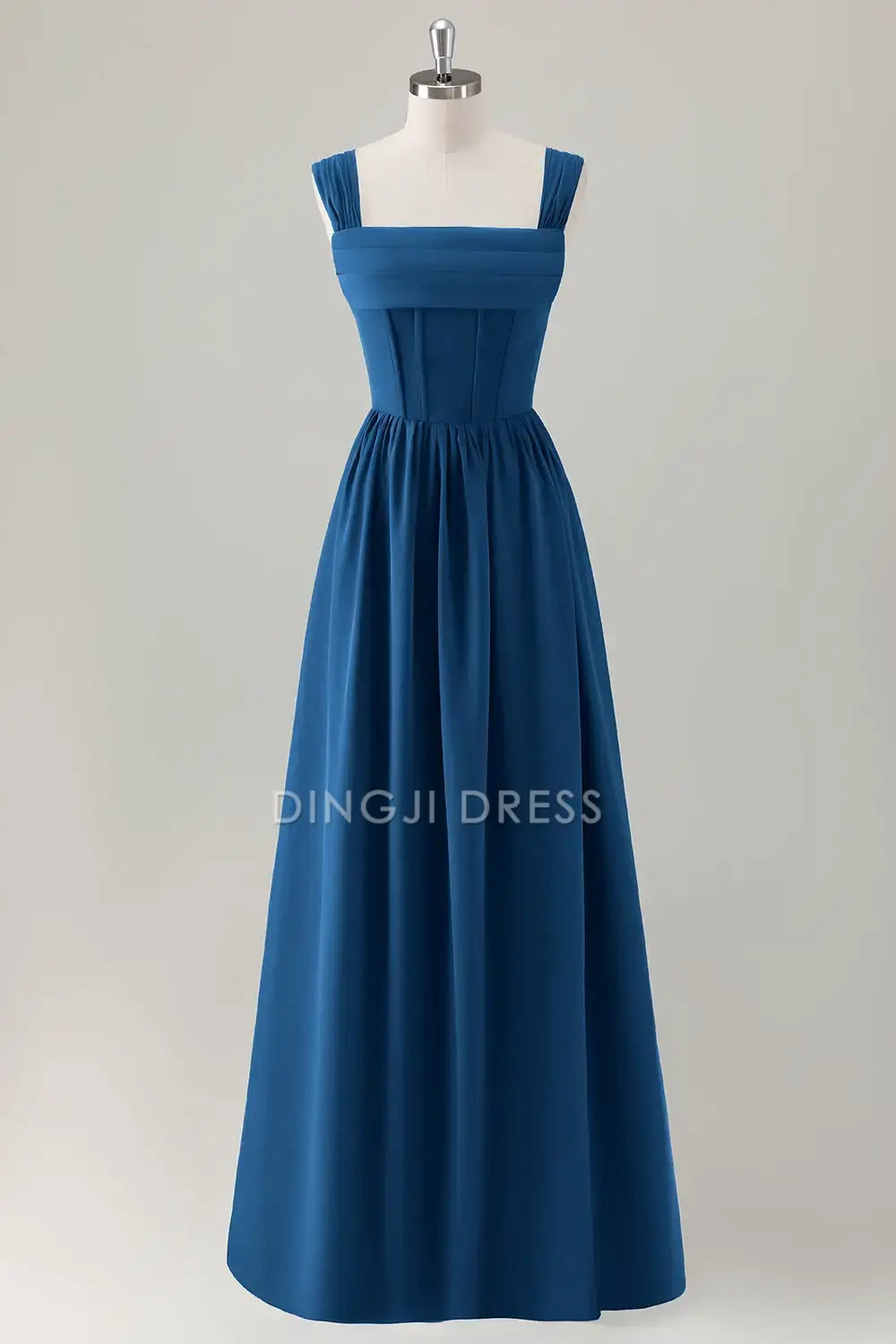 DingJiDress Hot Sale Prom Dress A-Line Square Neck Pleated Corset Lace Up Back Elegant Long Formal Dresses