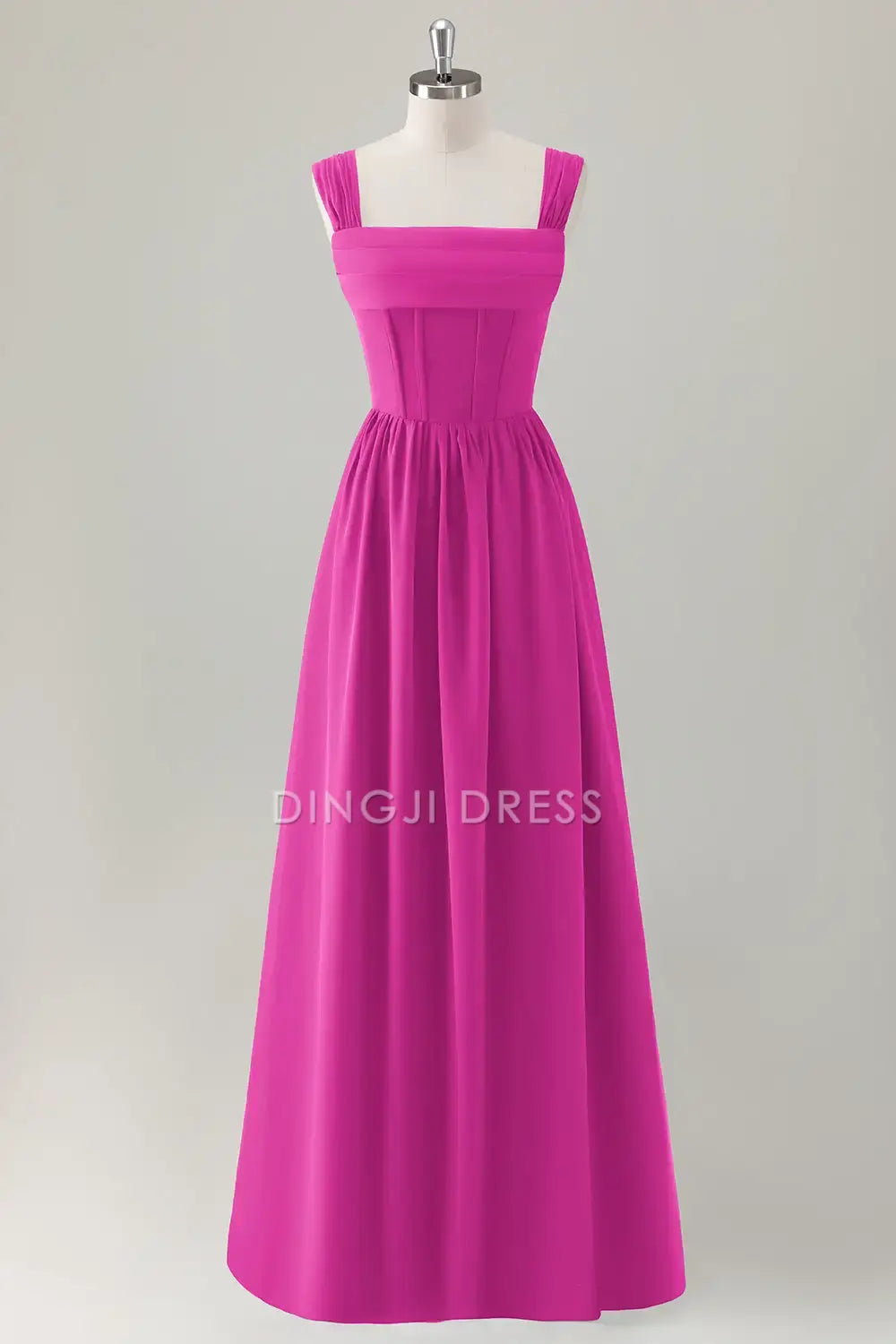 DingJiDress Hot Sale Prom Dress A-Line Square Neck Pleated Corset Lace Up Back Elegant Long Formal Dresses