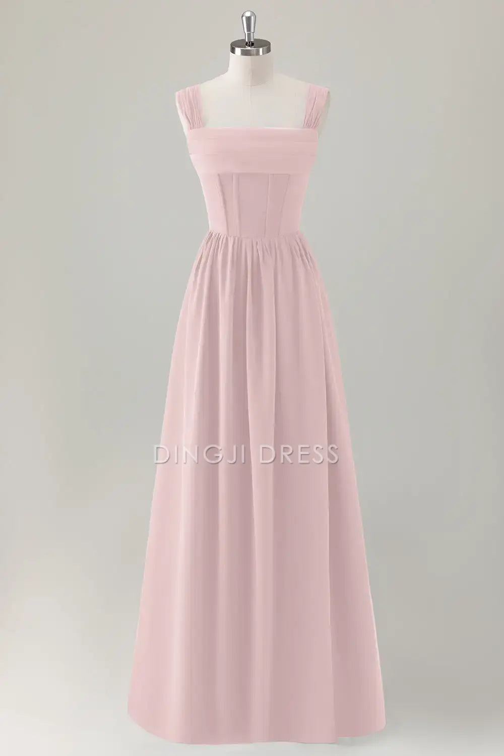 DingJiDress Hot Sale Prom Dress A-Line Square Neck Pleated Corset Lace Up Back Elegant Long Formal Dresses