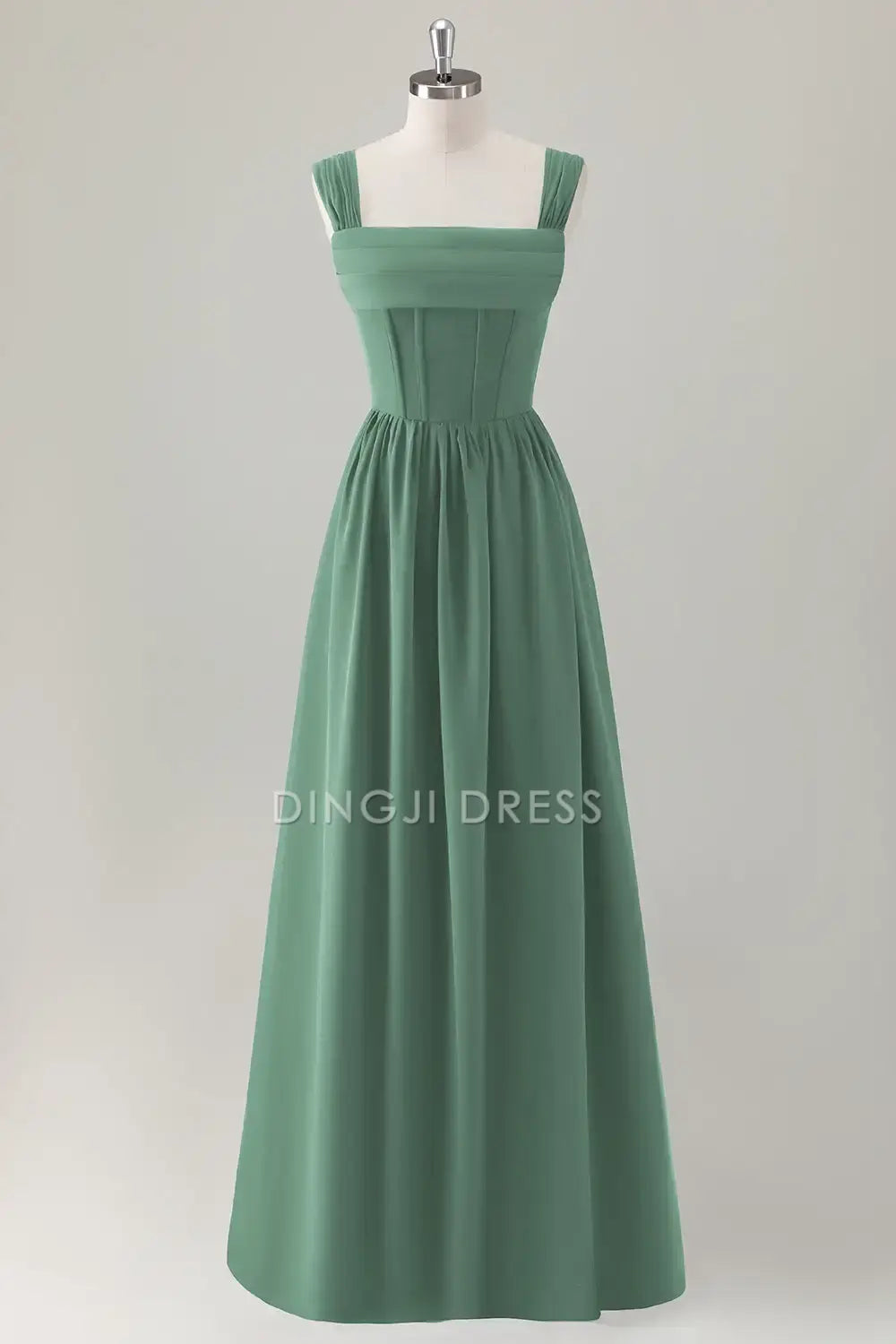 DingJiDress Hot Sale Prom Dress A-Line Square Neck Pleated Corset Lace Up Back Elegant Long Formal Dresses