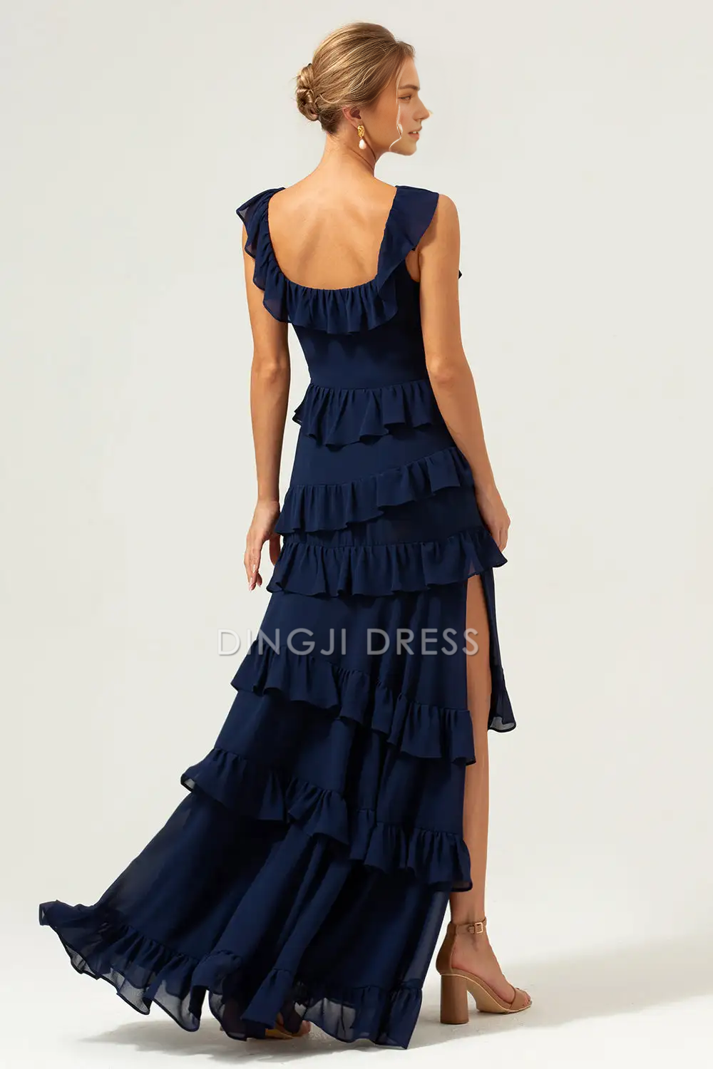 DingJiDress Hot Sale Prom Dress A-Line Square Neck Sleeveless Tiers Ruffleed With Slit Long Formal Dresses