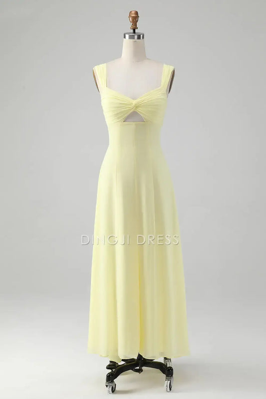 DingJiDress Hot Sale Prom Dress A Line Sleeveless Pleated Keyhole Backless Elegant Long Formal Dresses
