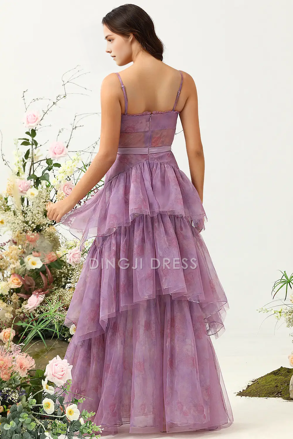 DingJiDress Hot Sale Prom Dress A Line Spaghetti Strap Corset Tiers Ruched Printed Exquisite Retro Long Formal Dresses