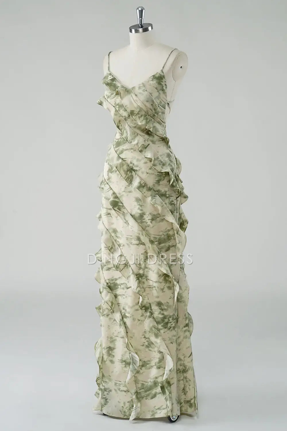 DingJiDress Hot Sale Prom Dress A Line Spaghetti Straps Printing Tiers Ruched Backless Fashion Long Formal Dresses