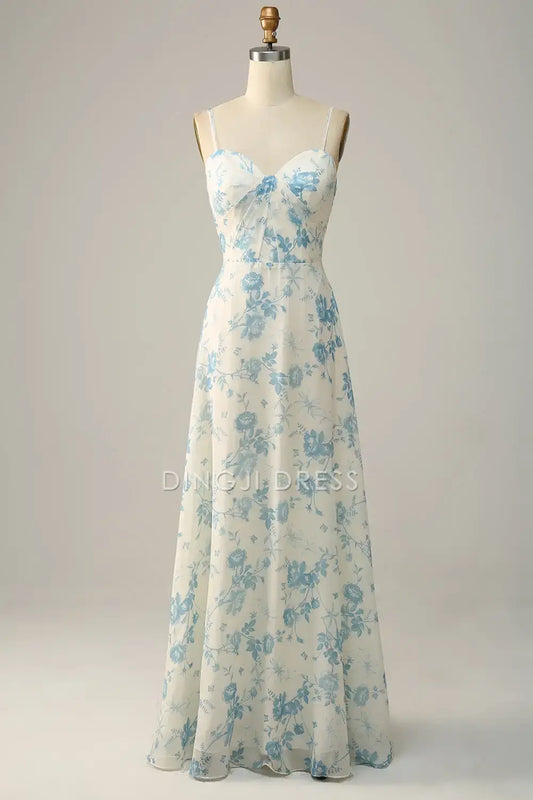 DingJiDress Hot Sale Prom Dress A Line Spaghetti Straps Sweetheart Backless Printing Exquisite Retro Long Formal Dresses
