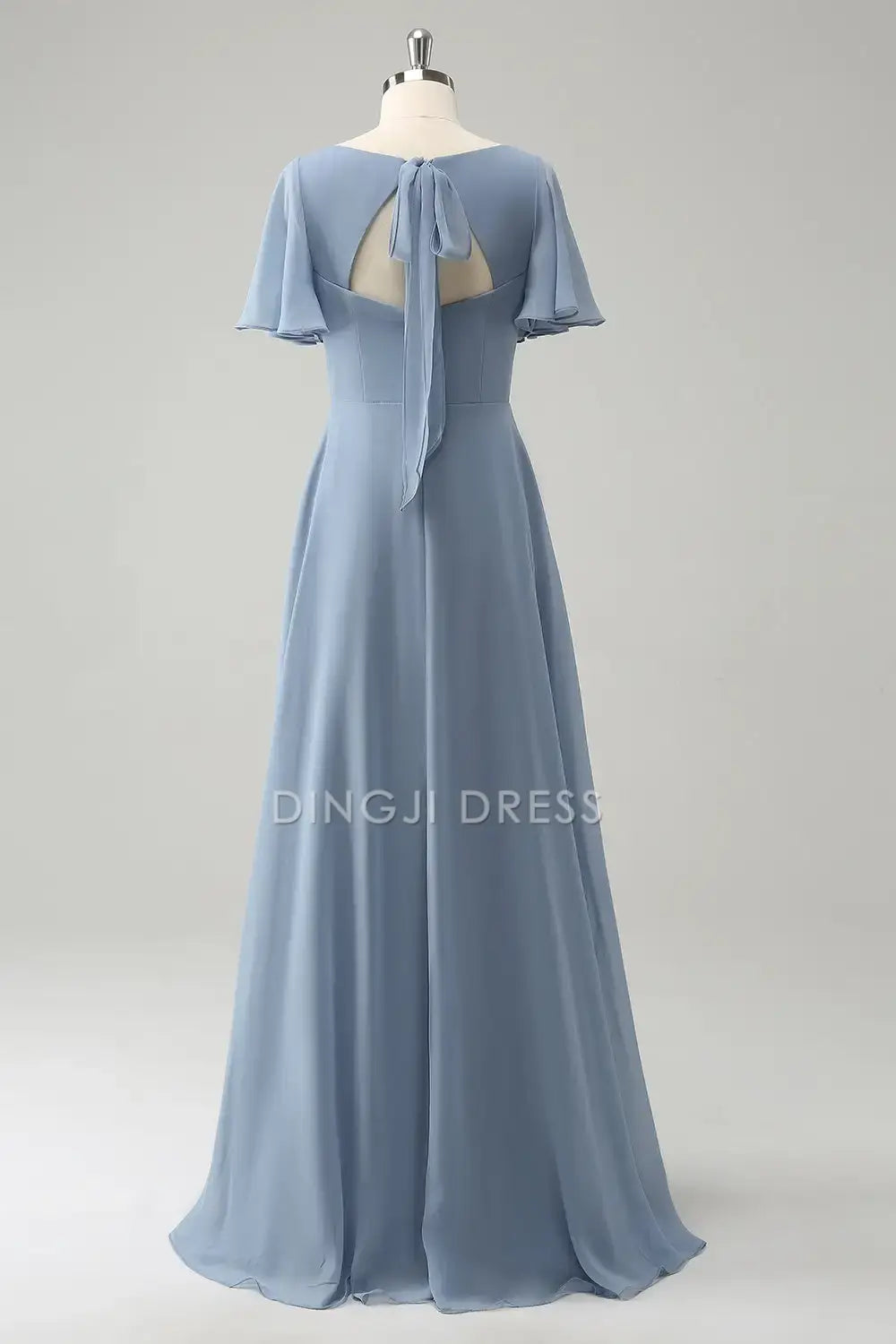DingJiDress Hot Sale Prom Dress A Line V-Neck Flutter Sleeves Side Fork Hollow Out Back Elegant Long Formal Dresses