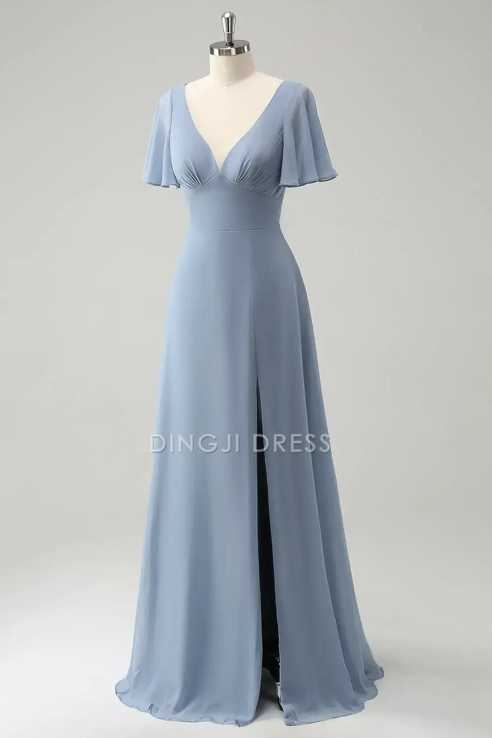 DingJiDress Hot Sale Prom Dress A Line V-Neck Flutter Sleeves Side Fork Hollow Out Back Elegant Long Formal Dresses