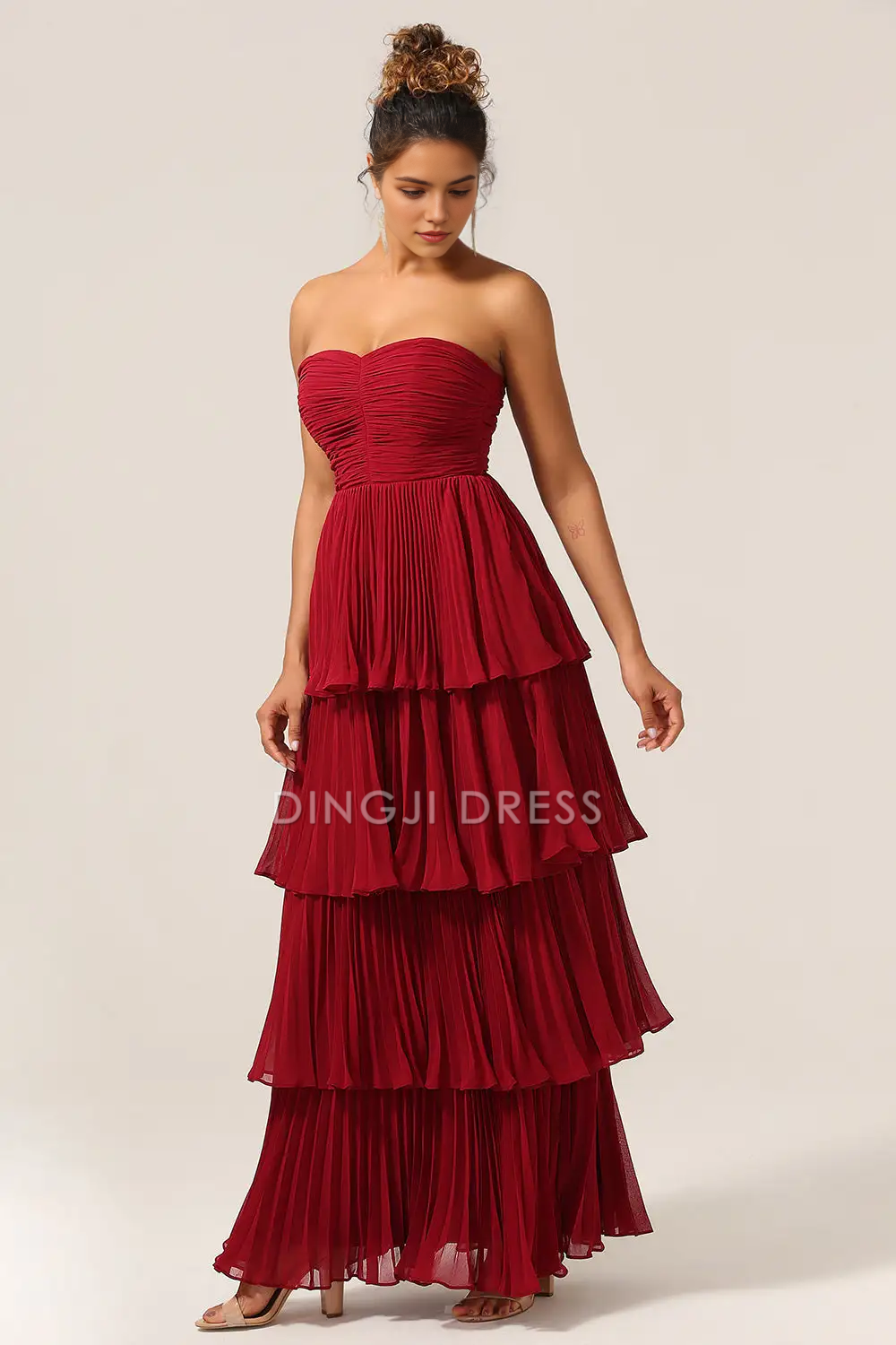 DingJiDress Hot Sale Prom Dress Charming A Line Strapless Layering Ruffles Exquisite Long Formal Dresses