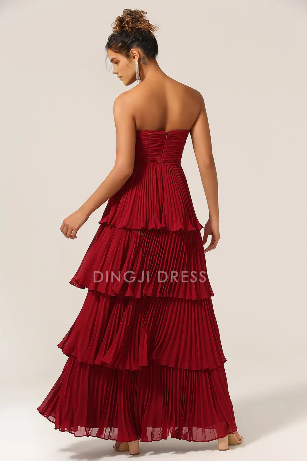 DingJiDress Hot Sale Prom Dress Charming A Line Strapless Layering Ruffles Exquisite Long Formal Dresses
