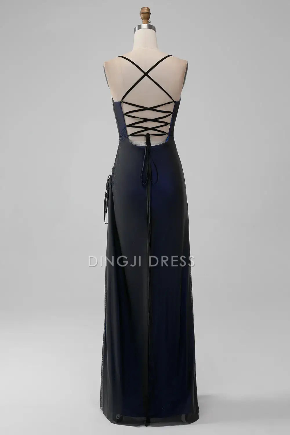 DingJiDress Hot Sale Prom Dress Charming Sheath Spaghetti Straps Backless Side Fork Floor Length Sexy Formal Dresses