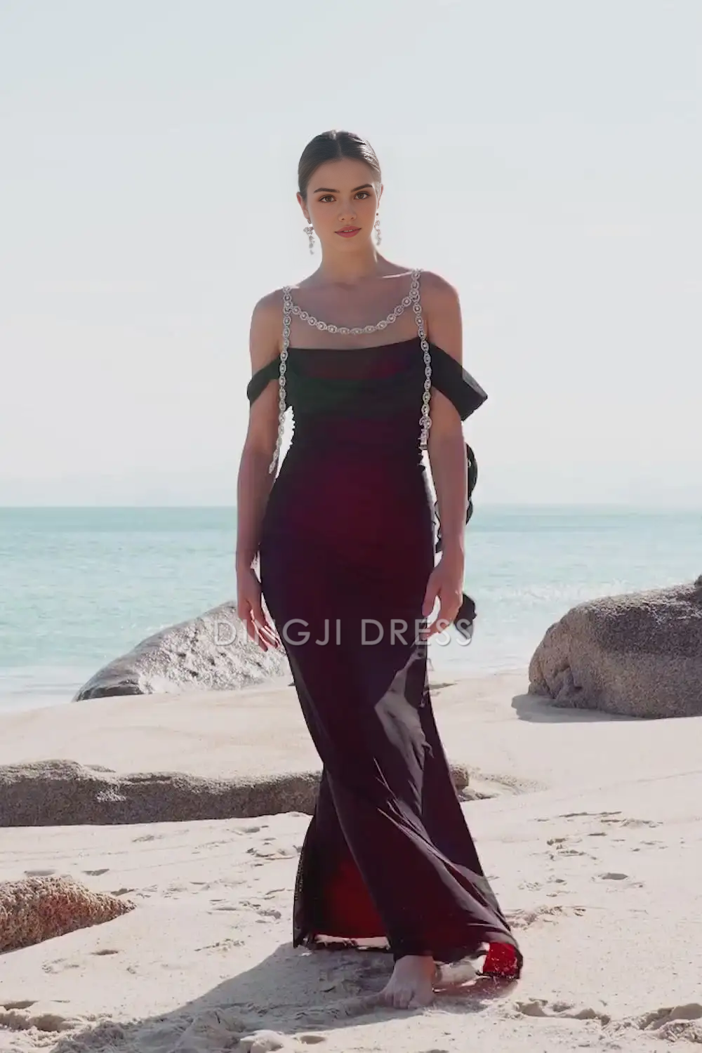 DingJiDress Hot Sale Prom Dress Exquisite Mermaid Cold Shoulder Pleated Beadwork Sparkly Long Formal Dresses