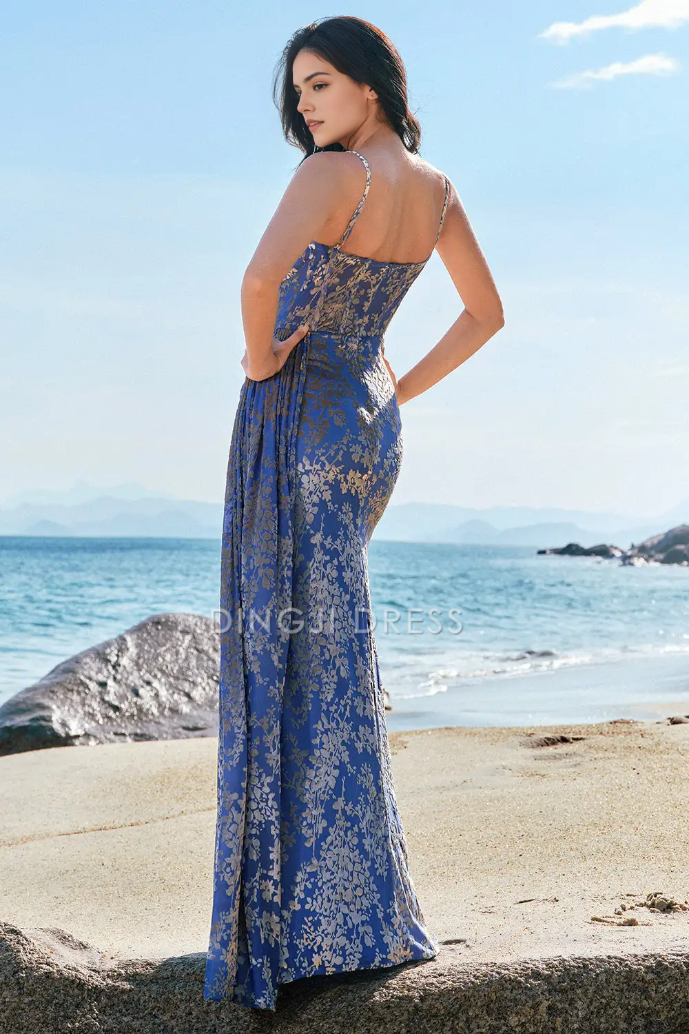 DingJiDress Hot Sale Prom Dress Mermaid Corset Spaghetti Straps Retro Printing Slit Charming Formal Dresses