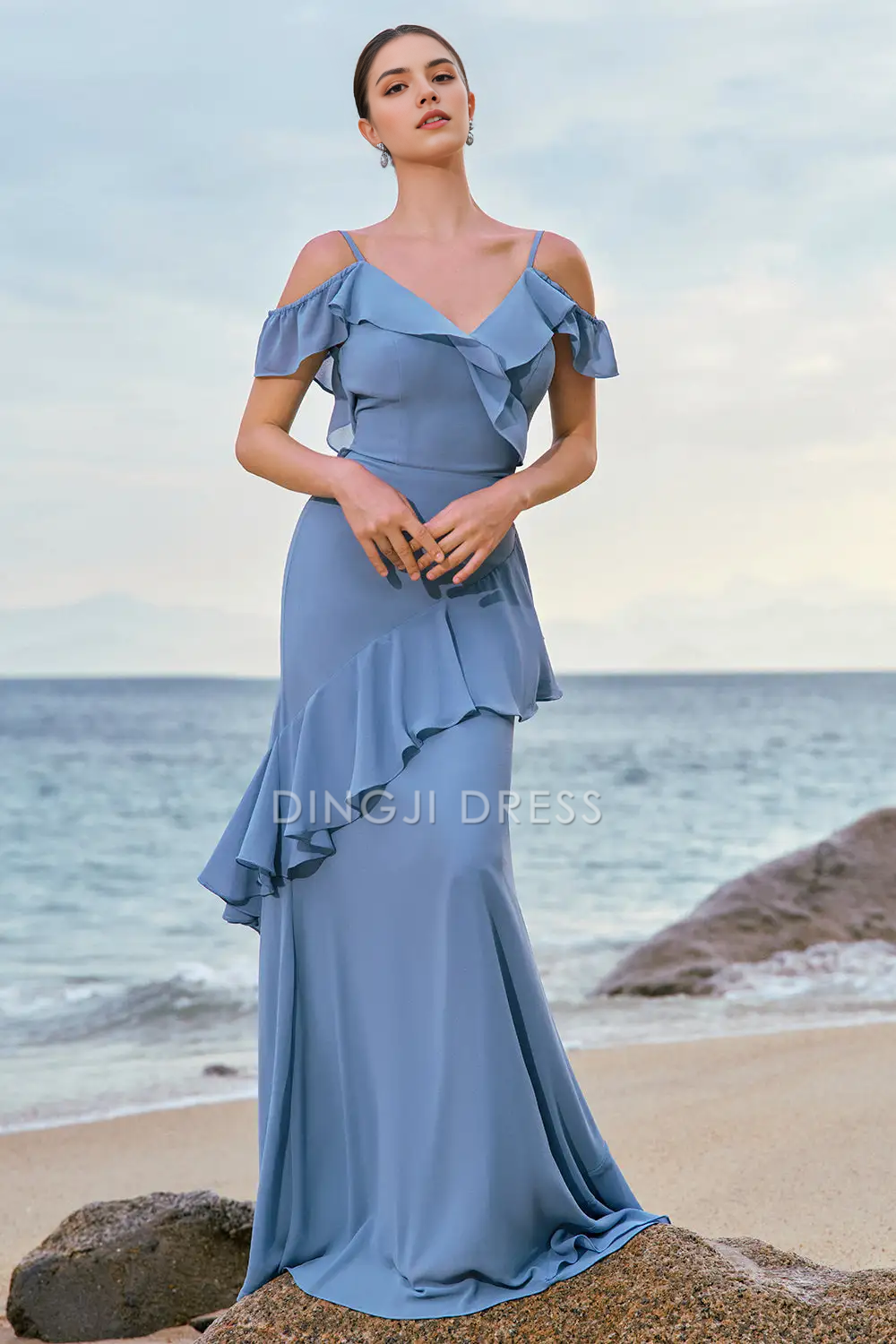 DingJiDress Hot Sale Prom Dress Mermaid Spaghetti Strap Cold Shoulder layering Ruffles Backless Fashion Long Formal Dresses